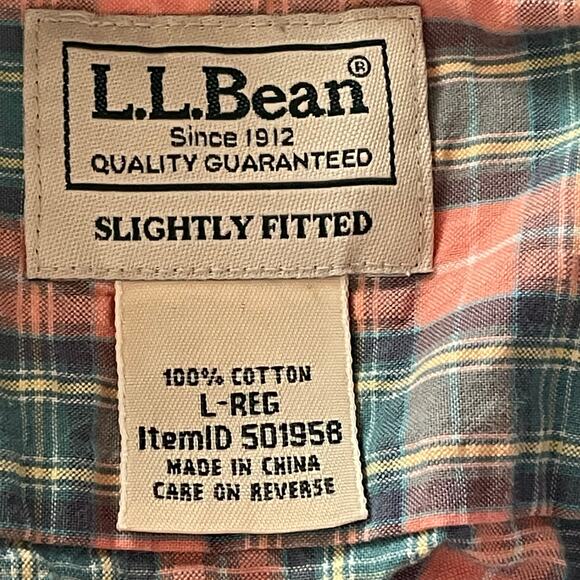 L.L. Bean Seersucker Button Down Shirt Mens LARGE Short Sleeves Casual Summer - Picture 6 of 7